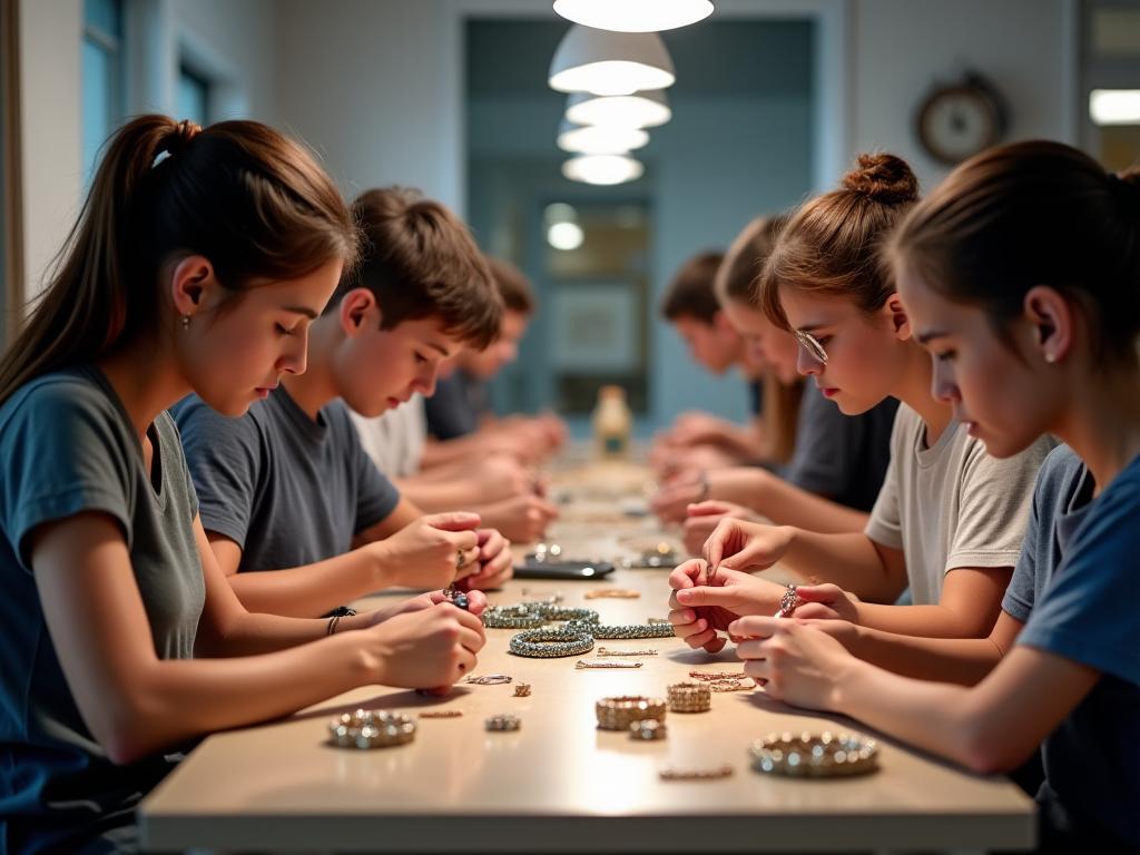 Estudiantes aprendiendo en taller de joyería